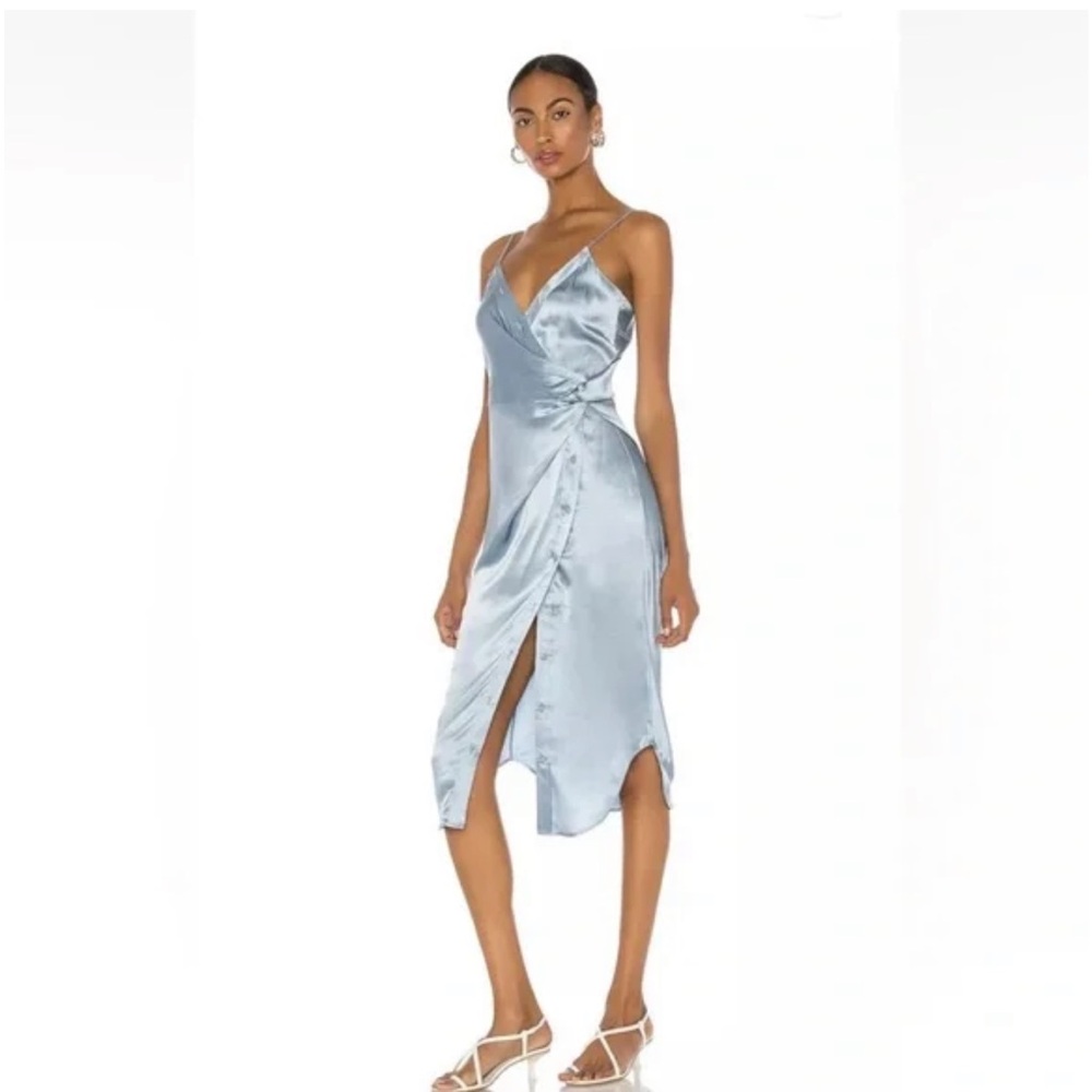 T by ALEXANDER WANG Slate Blue Cami Silk Midi Wrap Dress